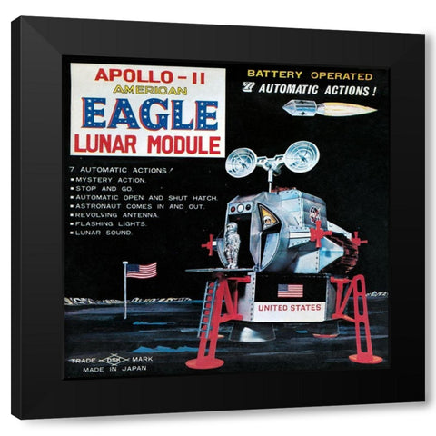 Apollo-11 American Eagle Lunar Module Black Modern Wood Framed Art Print by Retrorocket