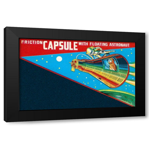 Friction Capsule with Floating Astronaut Black Modern Wood Framed Art Print by Retrorocket