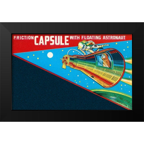 Friction Capsule with Floating Astronaut Black Modern Wood Framed Art Print by Retrorocket