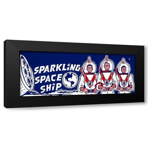 Sparkling Space Ship Black Modern Wood Framed Art Print with Double Matting by Retrorocket