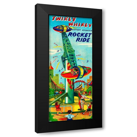 Twirly Whirly Rocket Ride Black Modern Wood Framed Art Print with Double Matting by Retrorocket