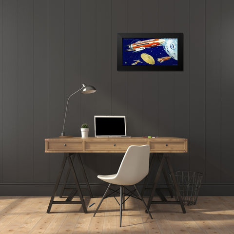 Mondrakete Sky-Rocket Black Modern Wood Framed Art Print by Retrorocket