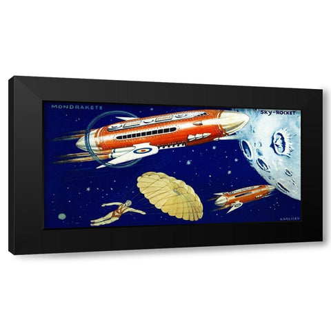 Mondrakete Sky-Rocket Black Modern Wood Framed Art Print by Retrorocket