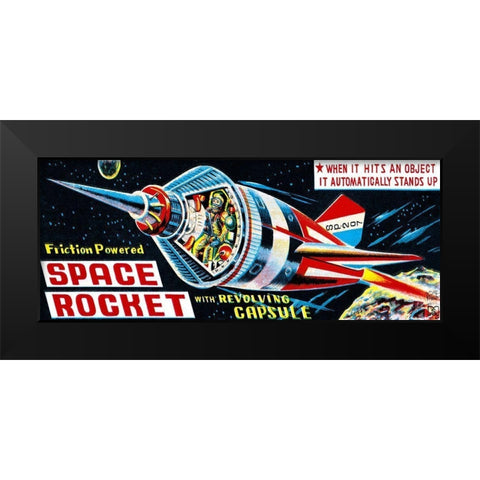 Space Rocket with Revolving Capsule Black Modern Wood Framed Art Print by Retrorocket