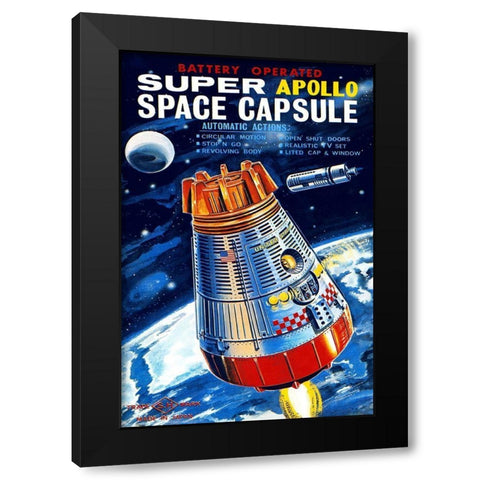 Battery Operated Super Apollo Space Capsule Black Modern Wood Framed Art Print by Retrorocket