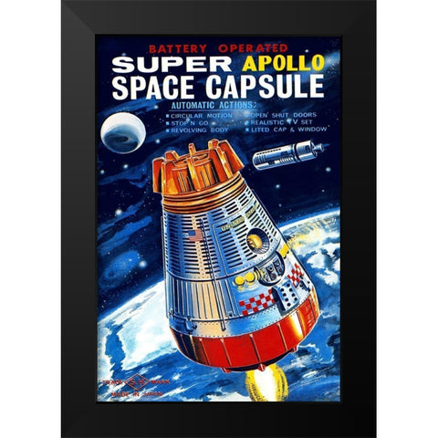 Battery Operated Super Apollo Space Capsule Black Modern Wood Framed Art Print by Retrorocket