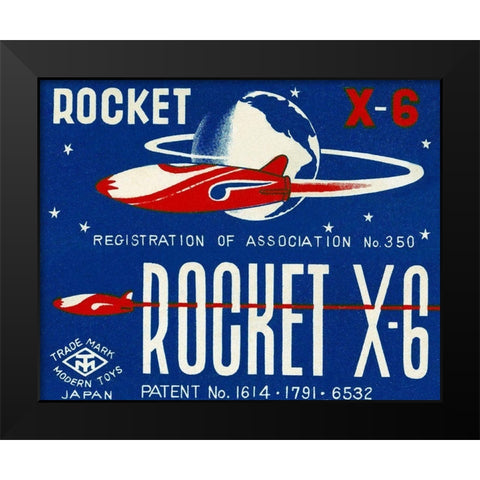 Rocket X-6 Black Modern Wood Framed Art Print by Retrobot