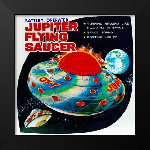 Jupiter Flying Saucer Black Modern Wood Framed Art Print by Retrorocket