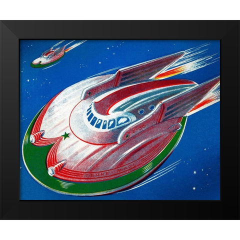 UFO Black Modern Wood Framed Art Print by Retrobot