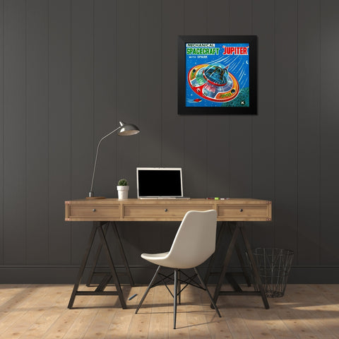 Mechanical Spacecraft Jupiter Black Modern Wood Framed Art Print by Retrorocket