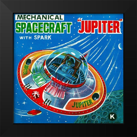 Mechanical Spacecraft Jupiter Black Modern Wood Framed Art Print by Retrorocket