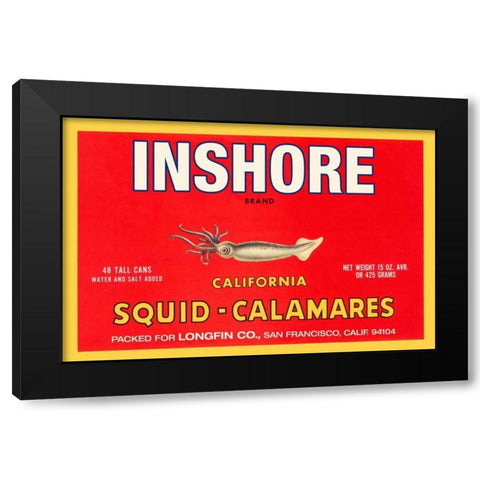 Inshore Brand Squid - Calamares Black Modern Wood Framed Art Print by Retrolabel
