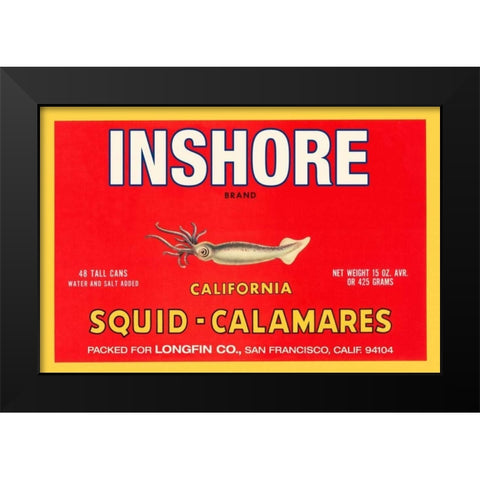 Inshore Brand Squid - Calamares Black Modern Wood Framed Art Print by Retrolabel
