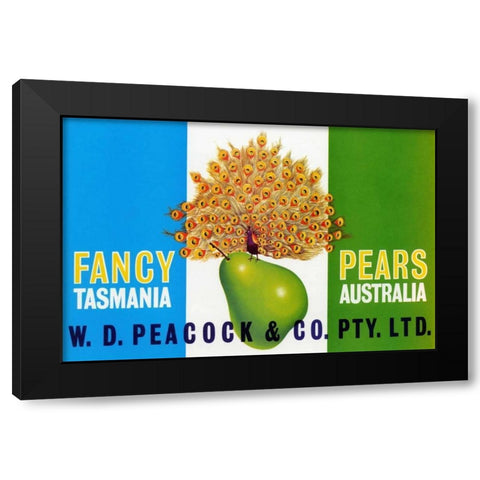 Peacock Pears Black Modern Wood Framed Art Print by Retrolabel