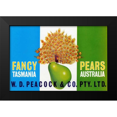 Peacock Pears Black Modern Wood Framed Art Print by Retrolabel