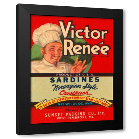 Victor Renee Sardines Black Modern Wood Framed Art Print by Retrolabel