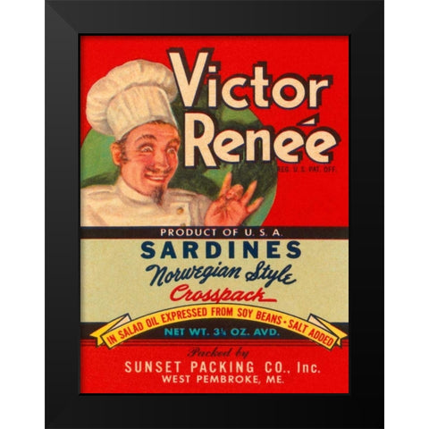 Victor Renee Sardines Black Modern Wood Framed Art Print by Retrolabel