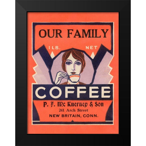 Our Family Coffee Black Modern Wood Framed Art Print by Retrolabel