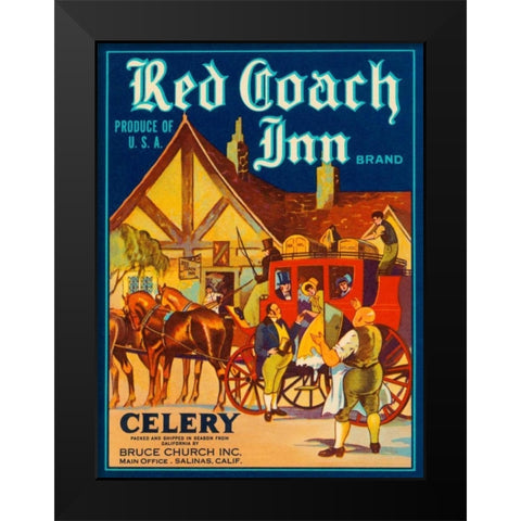 Red Coach Inn Celery Black Modern Wood Framed Art Print by Retrolabel