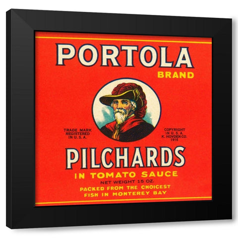 Portola Brand Pilchards Black Modern Wood Framed Art Print by Retrolabel