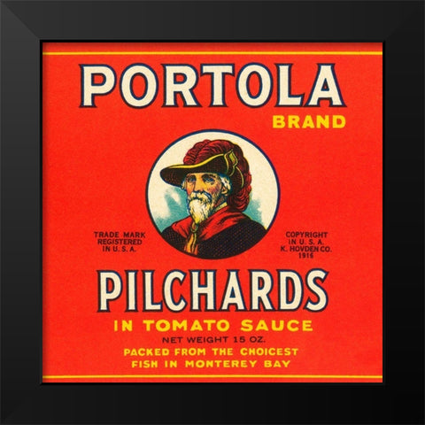 Portola Brand Pilchards Black Modern Wood Framed Art Print by Retrolabel