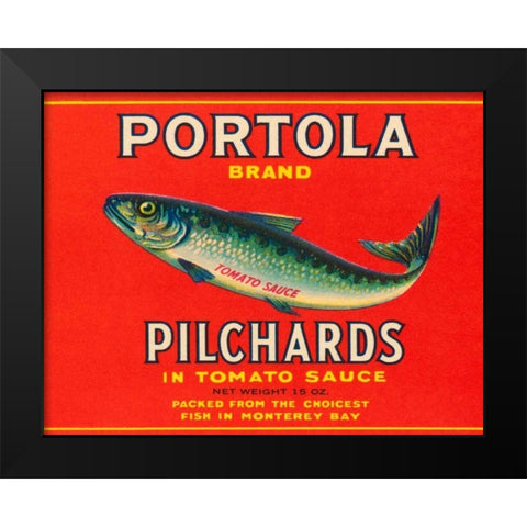 Portola Brand Pilchards Black Modern Wood Framed Art Print by Retrolabel