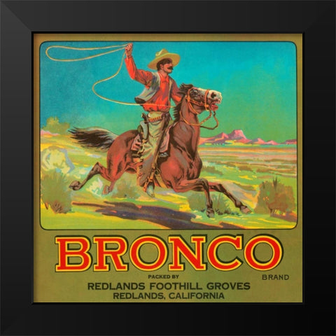 Bronco Brand Crate Label Black Modern Wood Framed Art Print by Retrolabel
