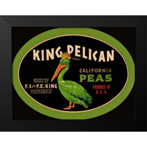 King Pelican California Peas Black Modern Wood Framed Art Print by Retrolabel
