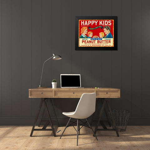 Happy Kids Bits o  Nut Peanut Butter Black Modern Wood Framed Art Print by Retrolabel