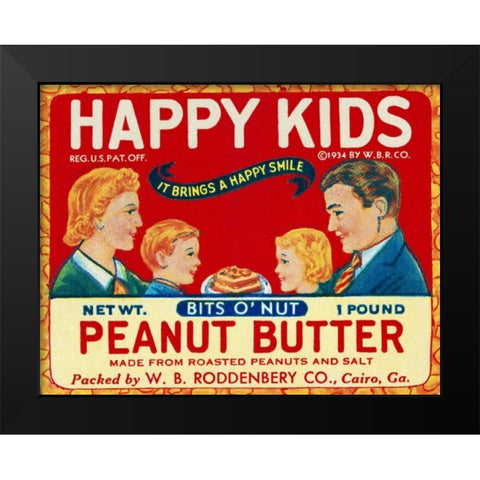 Happy Kids Bits o  Nut Peanut Butter Black Modern Wood Framed Art Print by Retrolabel