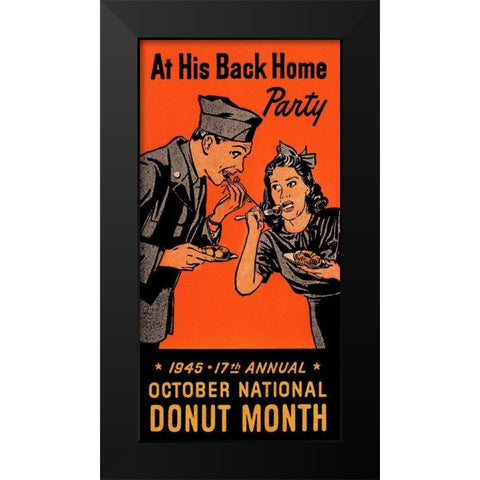 At His Back Home Party Black Modern Wood Framed Art Print by Retrolabel