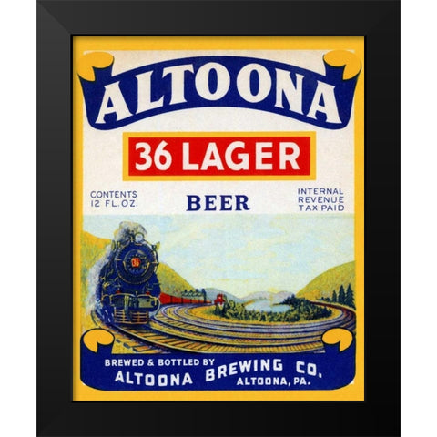 Altoona 36 Lager Beer Black Modern Wood Framed Art Print by Vintage Booze Labels