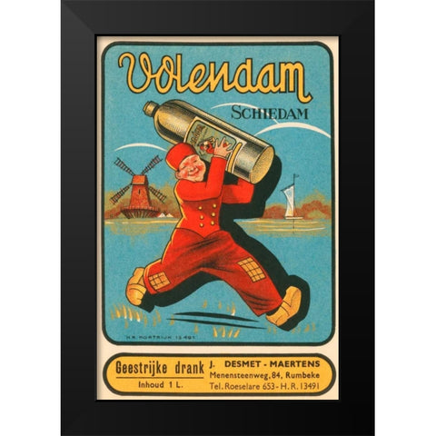 Volendam Schiedam Black Modern Wood Framed Art Print by Vintage Booze Labels