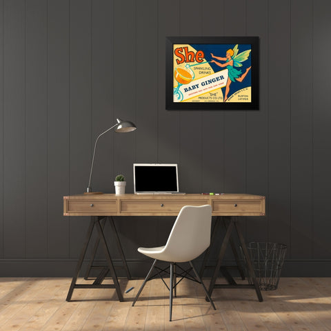 Baby Ginger Black Modern Wood Framed Art Print by Vintage Booze Labels