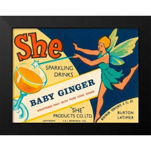 Baby Ginger Black Modern Wood Framed Art Print by Vintage Booze Labels