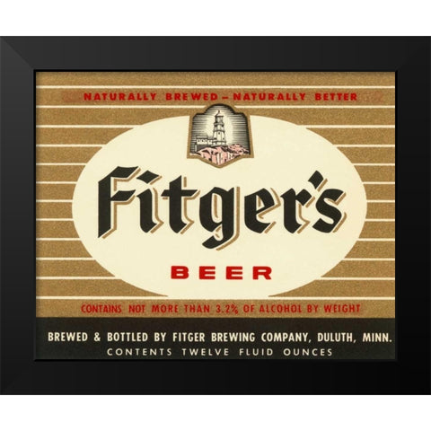 Fitgers Beer Black Modern Wood Framed Art Print by Vintage Booze Labels