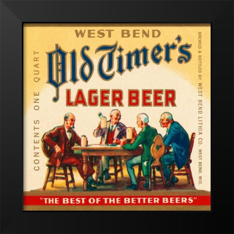 West Bend Old Timers Lager Beer Black Modern Wood Framed Art Print by Vintage Booze Labels