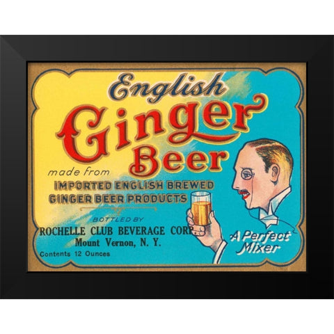 English Ginger Beer Black Modern Wood Framed Art Print by Vintage Booze Labels