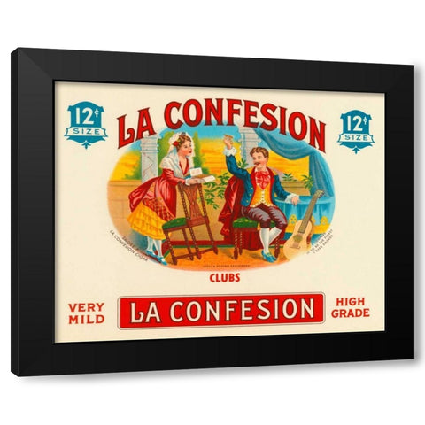La Confession Cigars Black Modern Wood Framed Art Print by Vintage Booze Labels