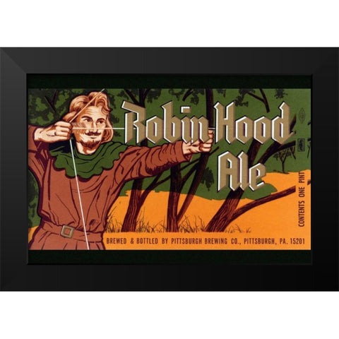 Robin Hood Ale Black Modern Wood Framed Art Print by Vintage Booze Labels