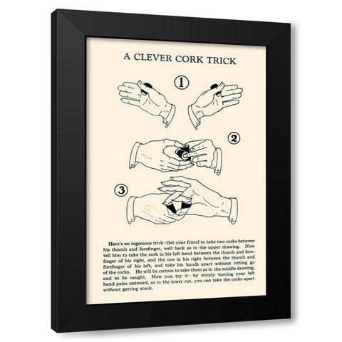 A Clever Cork Trick Black Modern Wood Framed Art Print by Retromagic