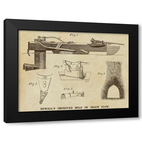 Howells Improved Mole or Drain Plow Black Modern Wood Framed Art Print by Inventions