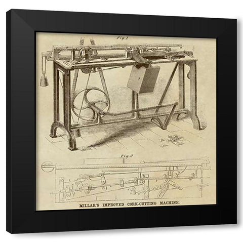 Millars Improved Cork Cutting Machine Black Modern Wood Framed Art Print with Double Matting by Inventions