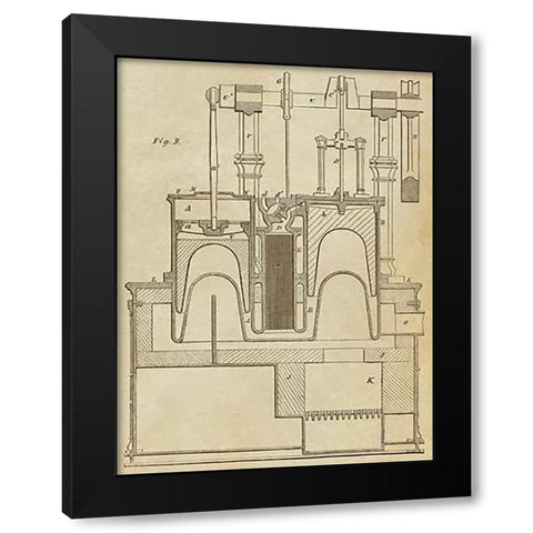 Steam Power Piston Chamber Cutaway Black Modern Wood Framed Art Print with Double Matting by Inventions