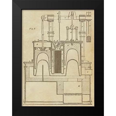 Steam Power Piston Chamber Cutaway Black Modern Wood Framed Art Print by Inventions