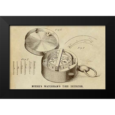 Buerks Watchmans Time Detector Black Modern Wood Framed Art Print by Inventions