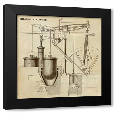 Stirlings Air Engine Black Modern Wood Framed Art Print by Inventions