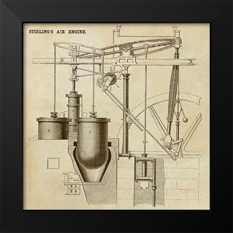 Stirlings Air Engine Black Modern Wood Framed Art Print by Inventions