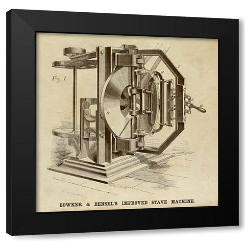 Bowker and Bensels Improved Stave Machine Black Modern Wood Framed Art Print by Inventions