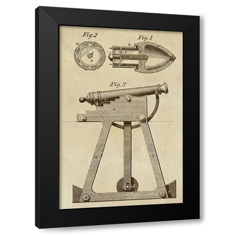 Device for Adjusting Cannon Trajectory and Accuracy Black Modern Wood Framed Art Print by Inventions